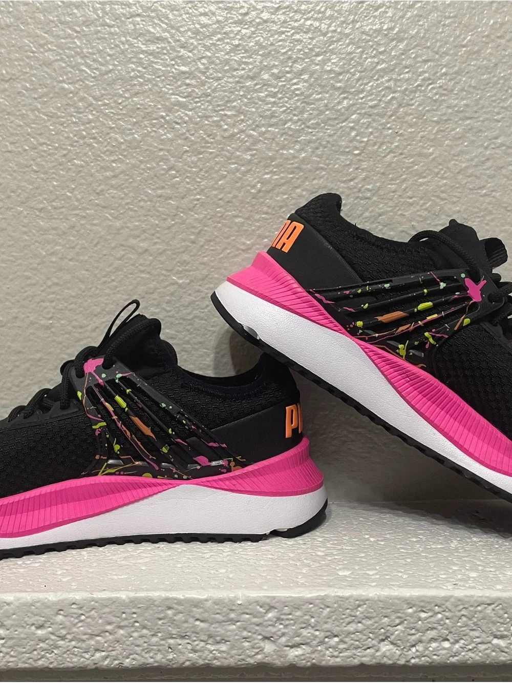 Puma Women's Black & Hot Pink Athletic Running Shoes with Neon Splatter